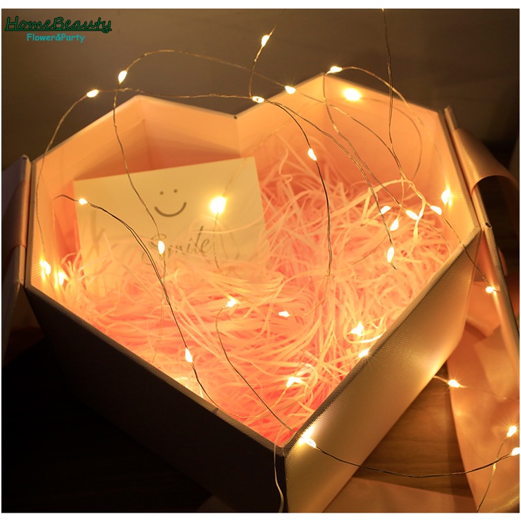 1M LED Automatically Gift Box Fairy Light with Battery Christmas Buttons Copper Wire Lights Gift Decoration
