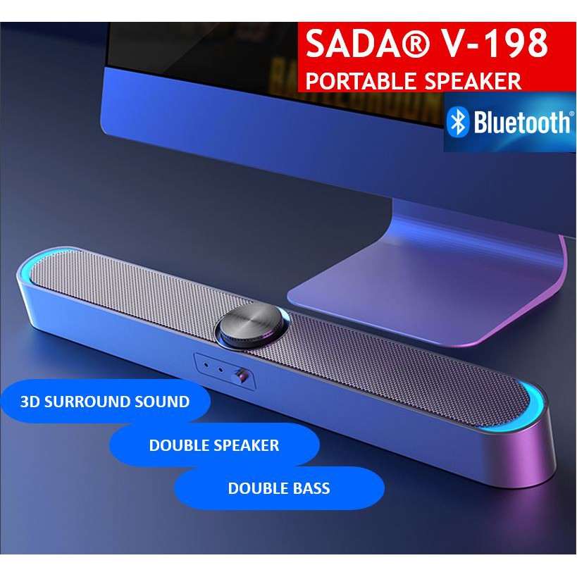 [FREE Mic] SADA V198 USB Sound Bar Computer Speakers with LED Lights 3