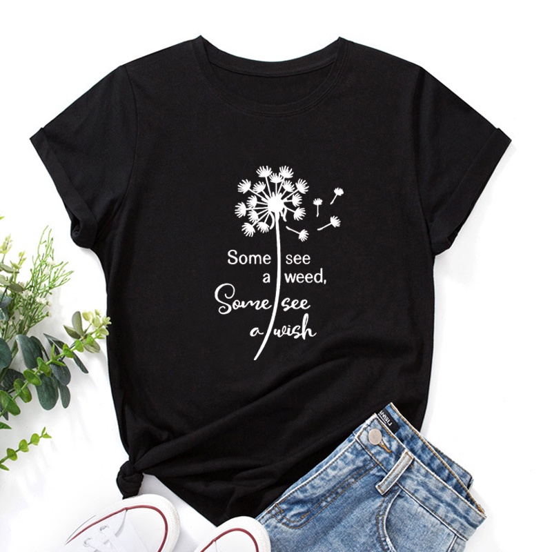 Women's Tops Dandelion Print Short Sleeve T-shirt Inspirational Harajuku Clothing Fashion Pattern Graphic Tee Shirt Female Tops