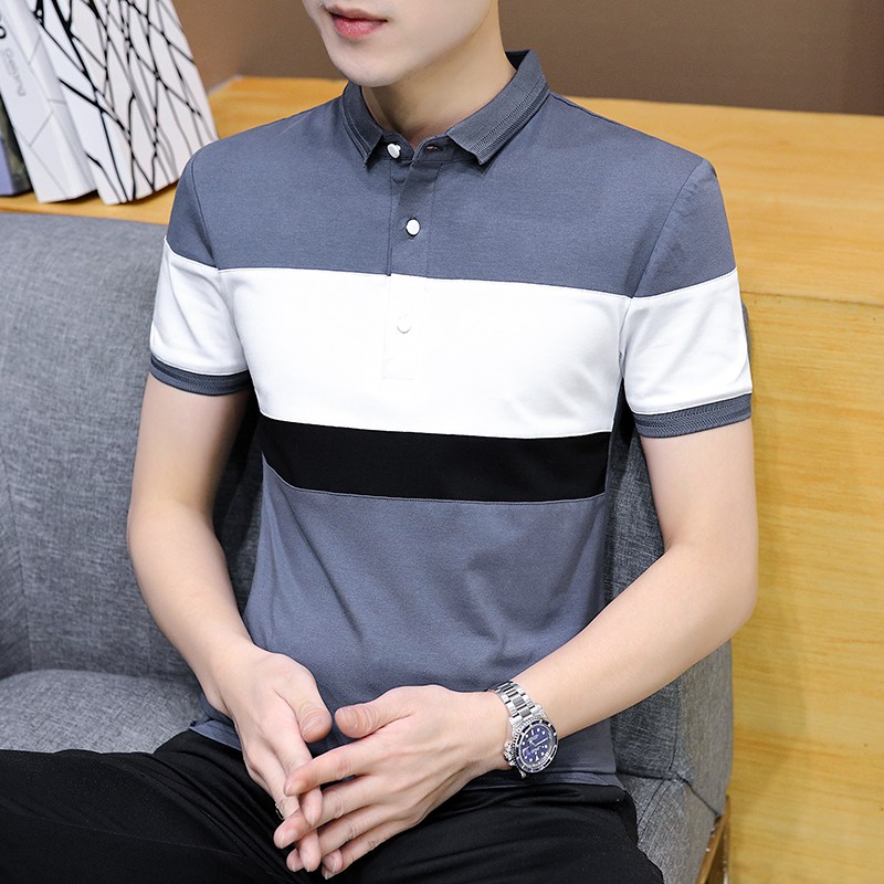 Stylish Men's Lapel Polo Shirt Korean Short Sleeve Slim-fit Polo TShirt