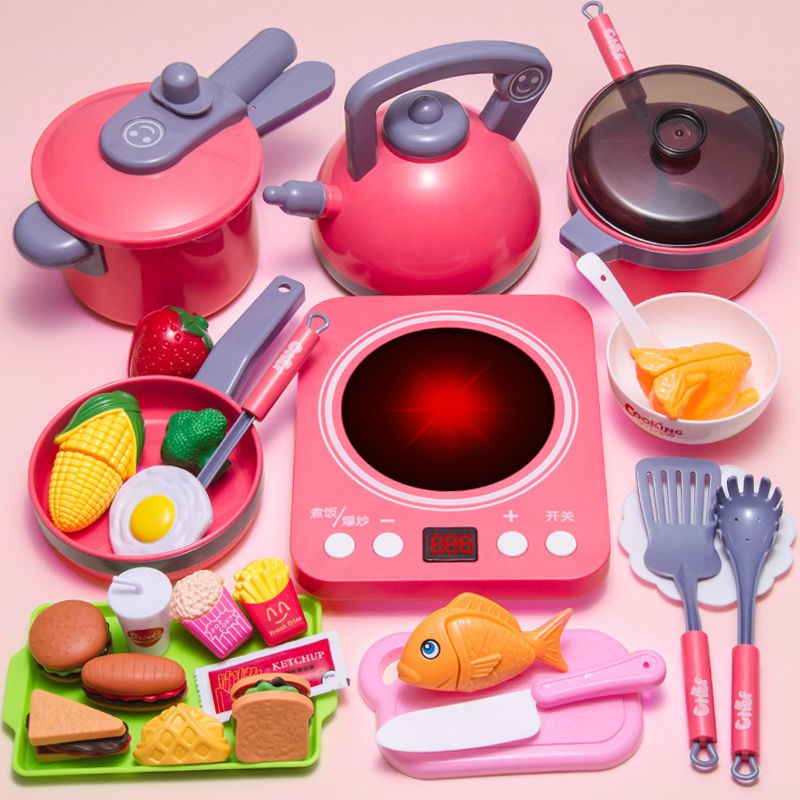 61 PCS Kitchen Toy Pretend Play Toys Kids Kitchen Playset Household Simulation Kitchen Appliances with Light and Music Cooking Toys