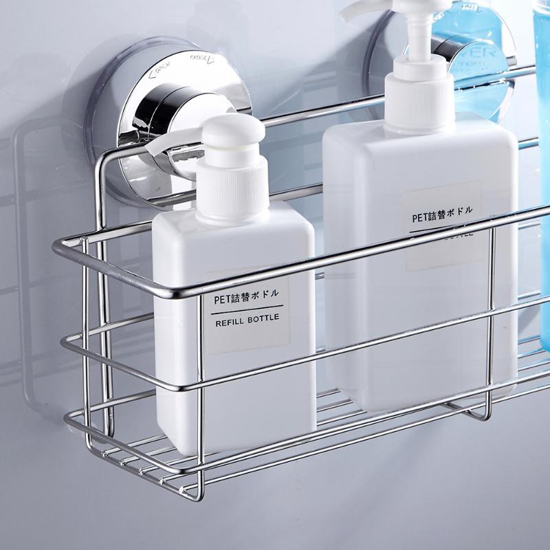 Non Rust Stainless Steel Bathroom Shelf Basket Bathroom Storage Wall Rack Shower Suction Basket ...