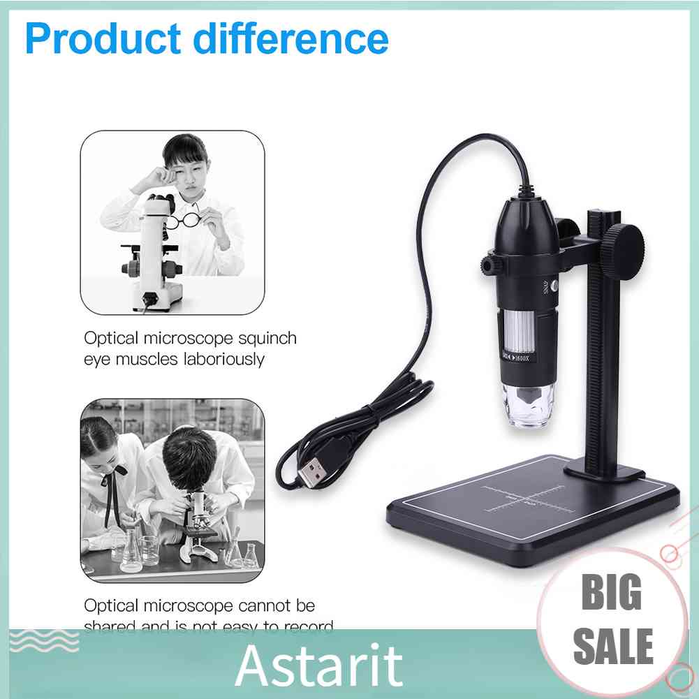 1600X USB Digital Microscope with Stand 8LED 2MP Zoom Electric ...