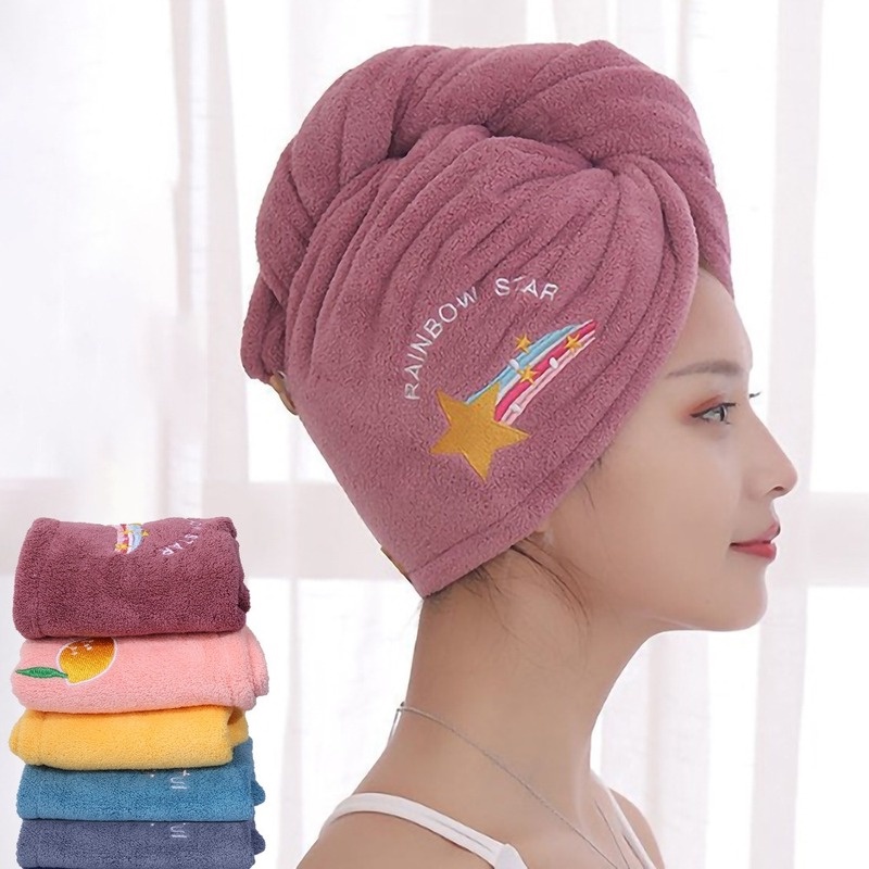 Women Bathroom Cute Coral Fleece Towel Rapid Drying Hair Towel