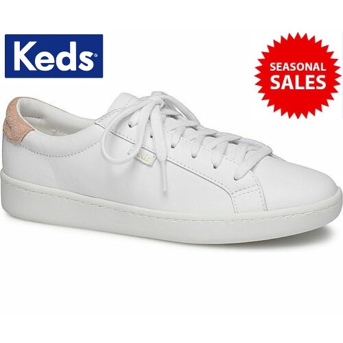 Keds Women s Ace Leather White Coral Shoes Colour White Model No WH58548 Shopee Singapore