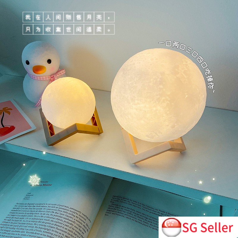 【SG Local Stock】LED Moon Lamp Decorations Night Light Creative Gift With Battery