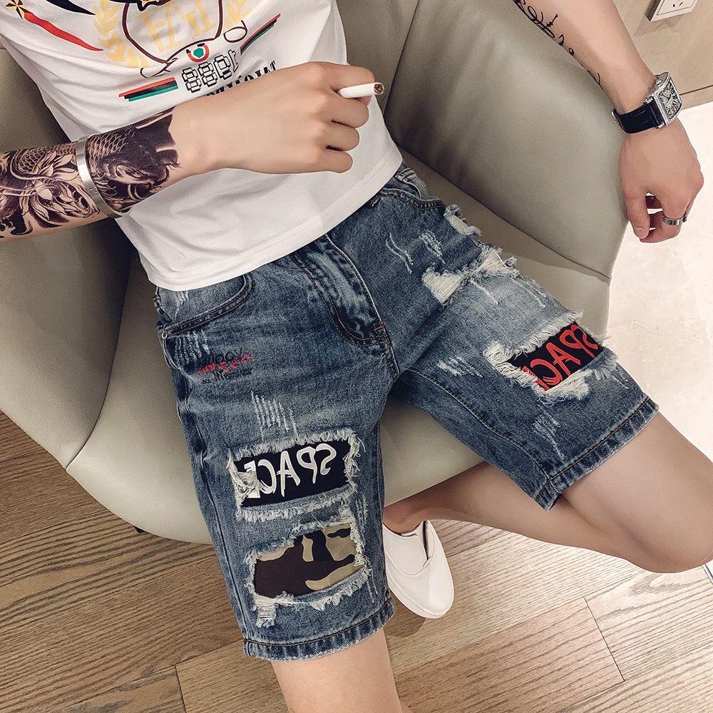 Red ripped hot sale jean shorts