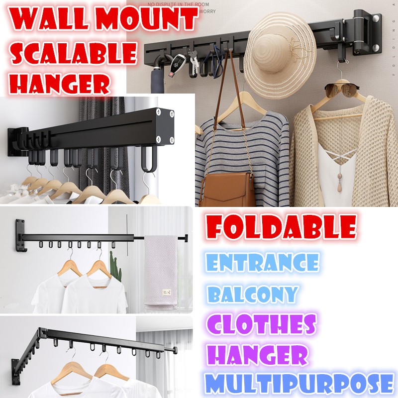 《SG Stock》Wall mount fordable Extensible clothes hanger rack entrance ...