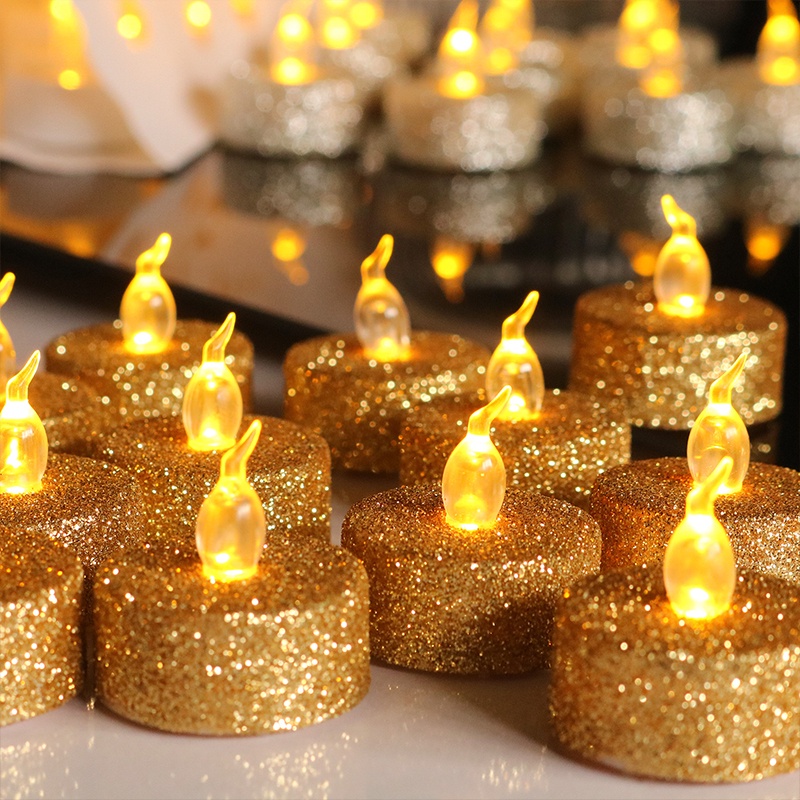 Creative Glitter Gold Silver Powder LED Candles Lights / Romantic Flameless Electronic  Tealight Candles Decorative / Battery Operated Smokeless LED Tea Light / Home Christmas Party Wedding Decoration