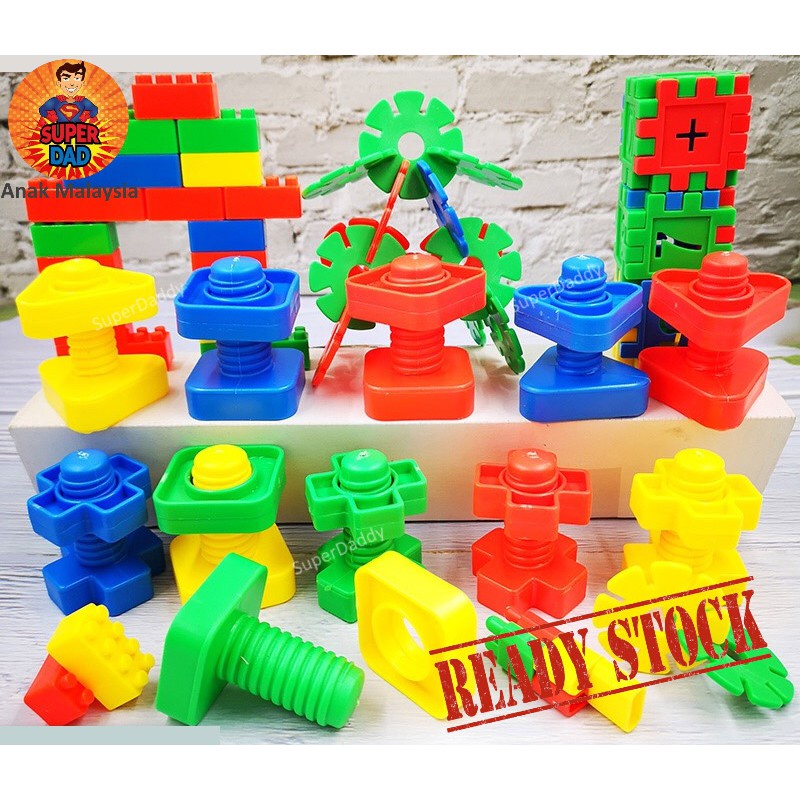 Manipulative Big Building Blocks Screw Bolt Nut Lego Matching Block ...