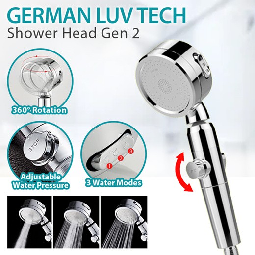 🔥German LUV Tech Shower Head Gen 2 with 6cm Filter🔥Adjustable Water ...