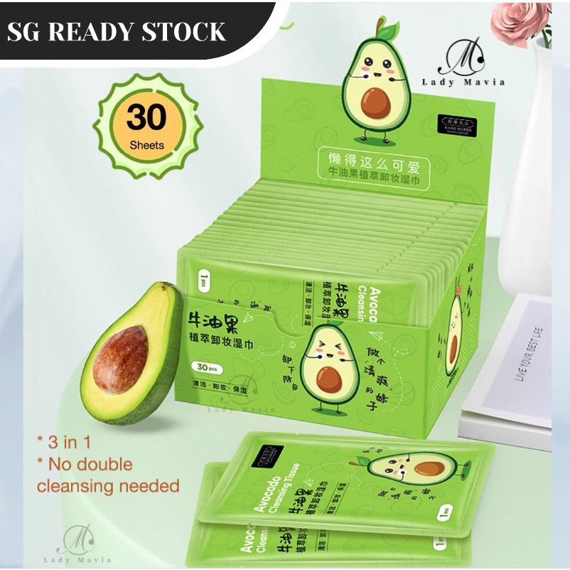 [SG STOCK] 3 in 1 Avocado Aloe Vera Makeup Remover Wipes Sheets 30 ...