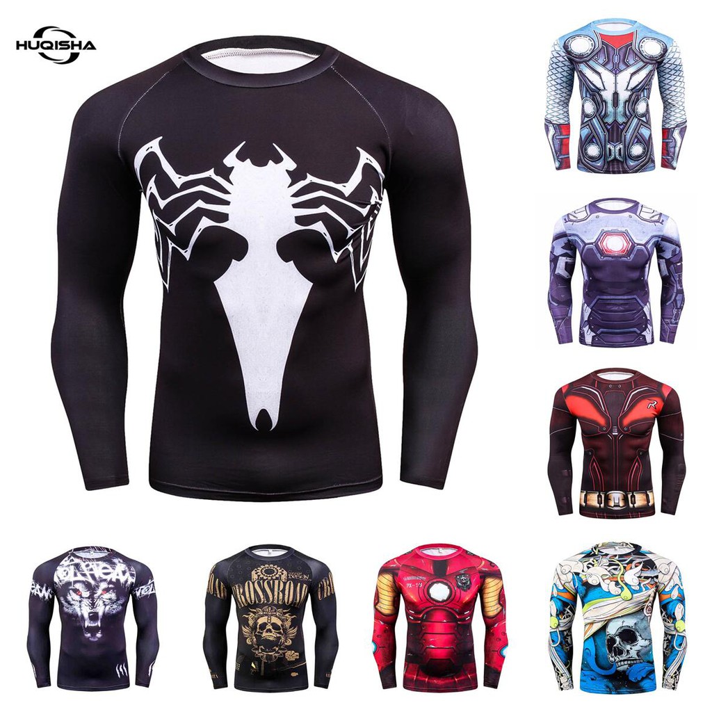 New Movie 3D Printed T-shirt Men Compression Long Sleeve Novelty Slim Tights Fitness Clothing