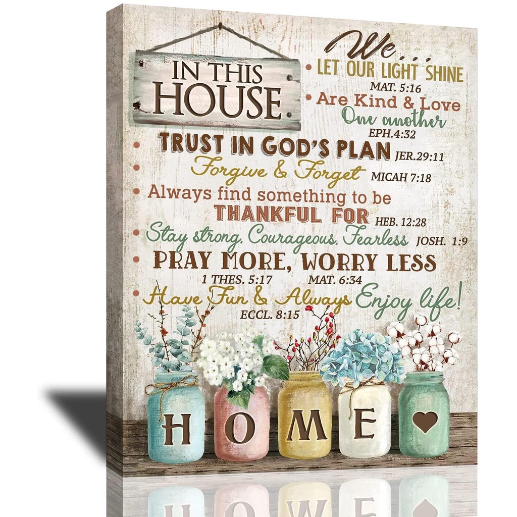 Rustic Farmhouse Wall Art in This House Inspirational Quotes Wall Decor Floral Canvas Prints Painting Country Flower Picture Christian Motivational Fr...