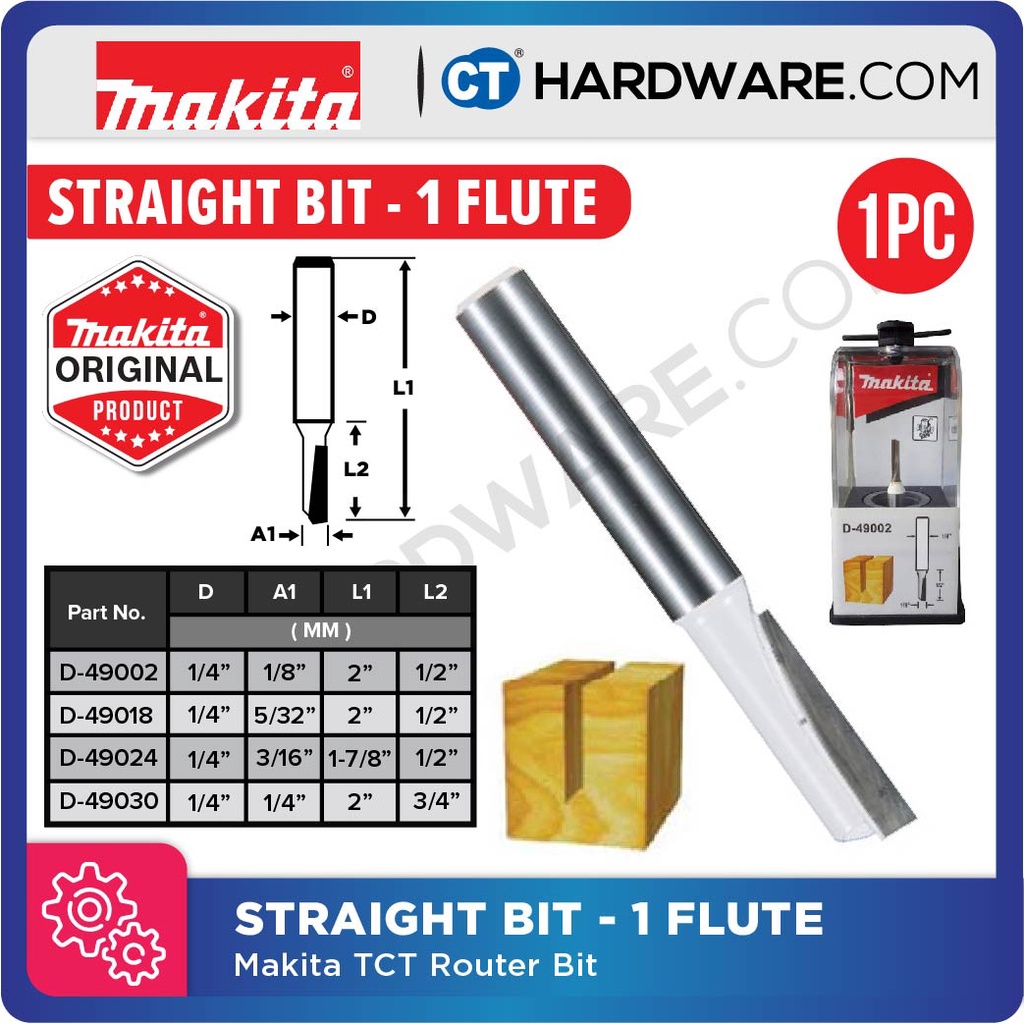 MAKITA ROUTER BIT - STRAIGHT 1 FLUTE 1/4