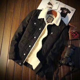 Mens denim jacket hot sale with lambswool