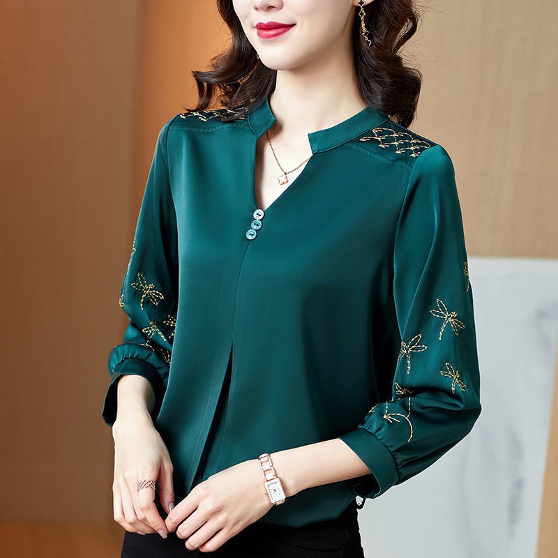 Silk Mousseline Blouse For Women Blue Loose Fit V Neck Raglan Sleeves Elegant Everyday Daywear main image 0
