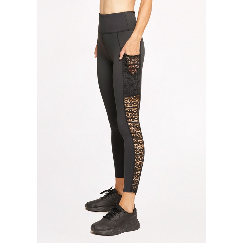 FUNFIT Compression Leggings Side Pocket Lace (Black) | Shopee Singapore