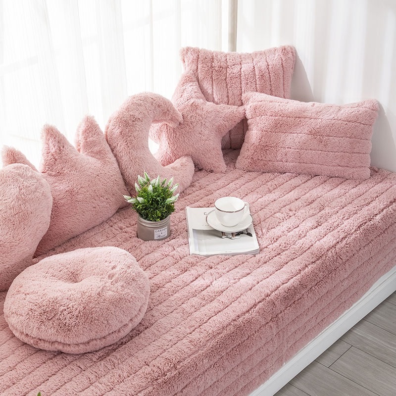 Cushion Pink Velvet Bench Seat Short Plush Thicken Bay Window Mat