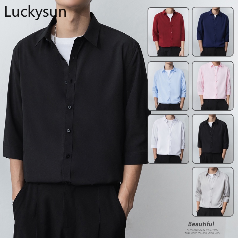 7 Colors Formal Shirt Men Summer 3 4 Sleeve Plain White Black Color Shirts Anti wrinkle Non iron Work Shirt Shopee Singapore