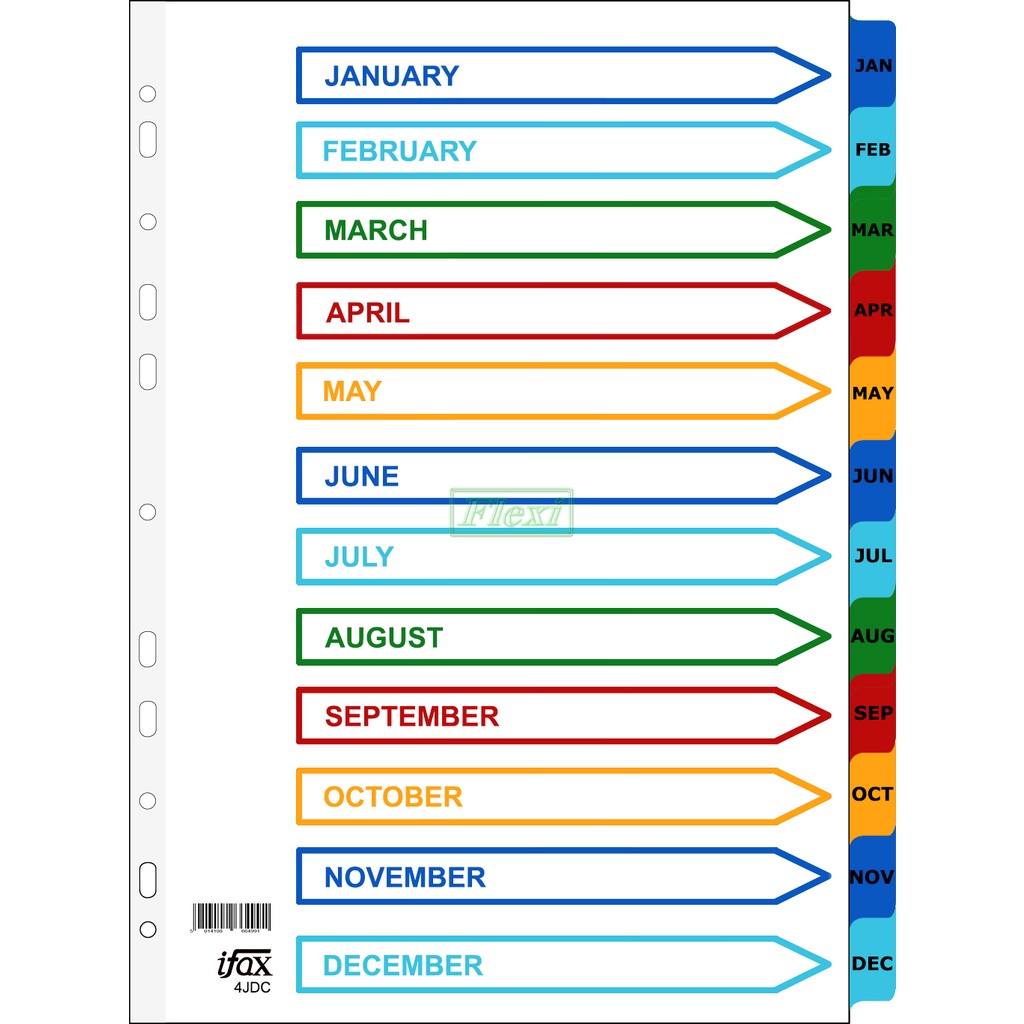 4jdc Bright Colour Plastic Dividers With Numbers Jan - Dec 