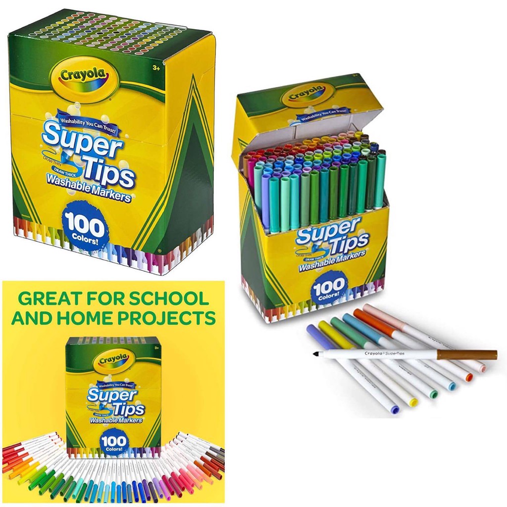 Crayola Super Tips Washable Markers, 100 Count, 100 Washable Markers 