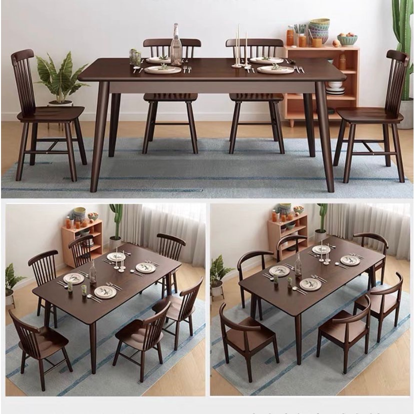 Nordic Solid Wood Dining Table and Chairs Set 4/6 Person Table and ...