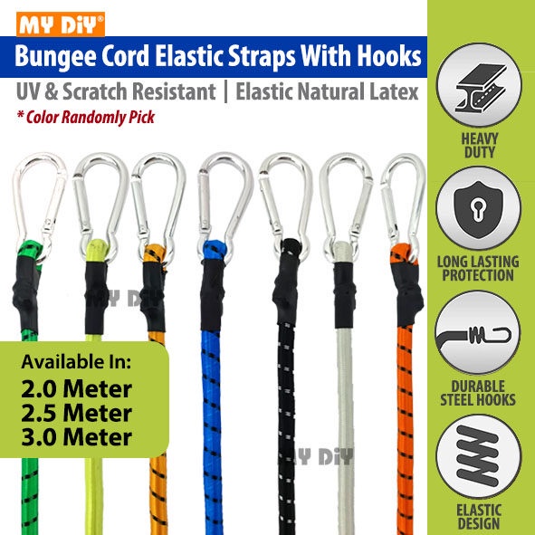 MYDIYHOMEDEPOT - Elastic Rubber Bungee Cord With Carabiner Hook Rubber ...
