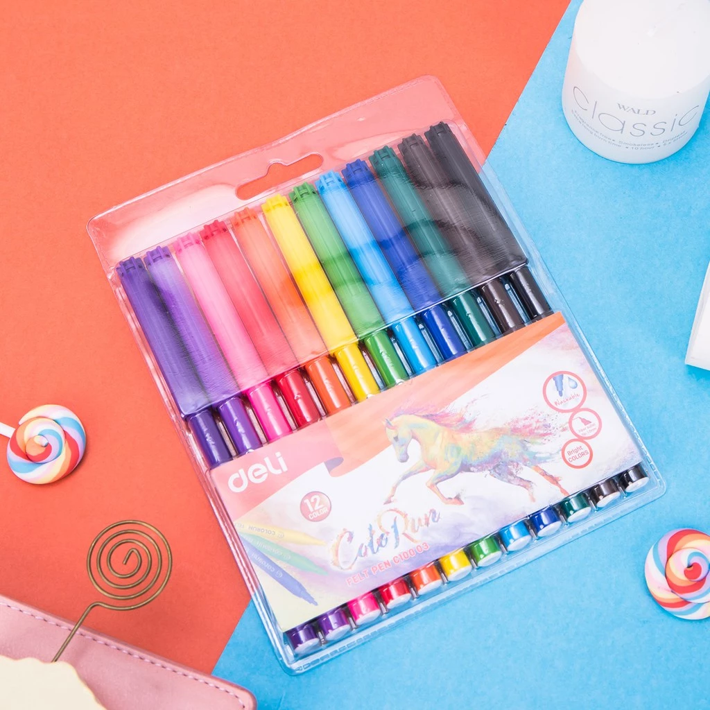 Deli Spidol Warna - Felt Pen dapat dicuci 1.0mm 12 Warna EC10003 - Gambar 3
