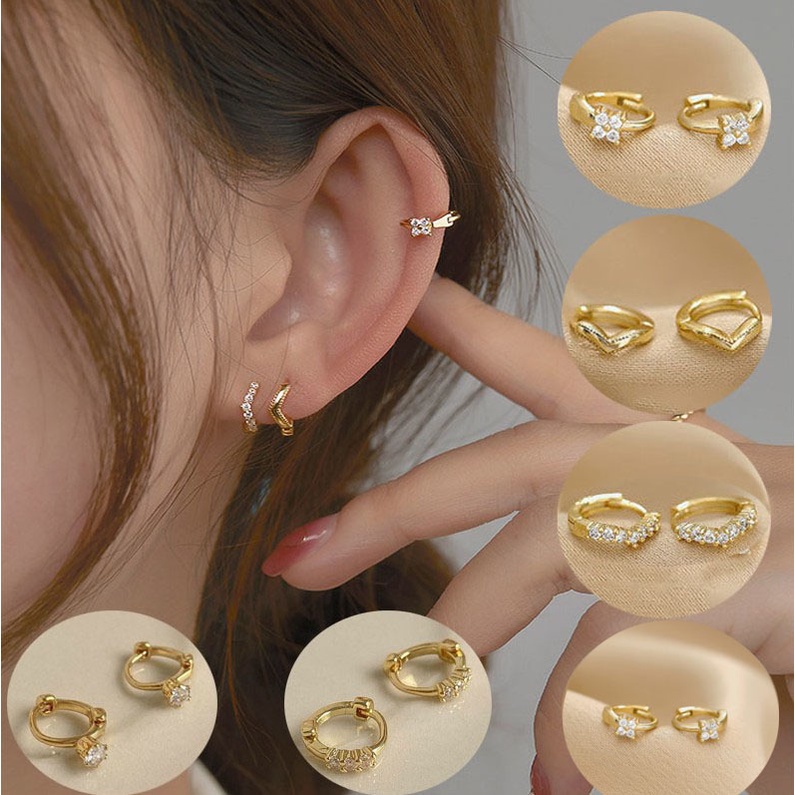 1 Pair 14K Gold plated helix earrings Mini Zircon Hoop earings for