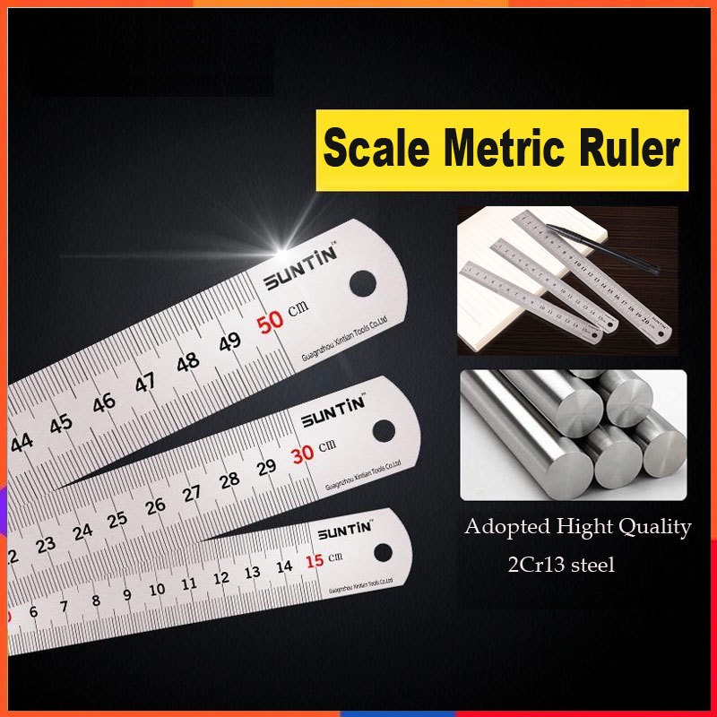 Metal Stainless Steel Scale Metric Ruler Centimeter Inches Straight ...