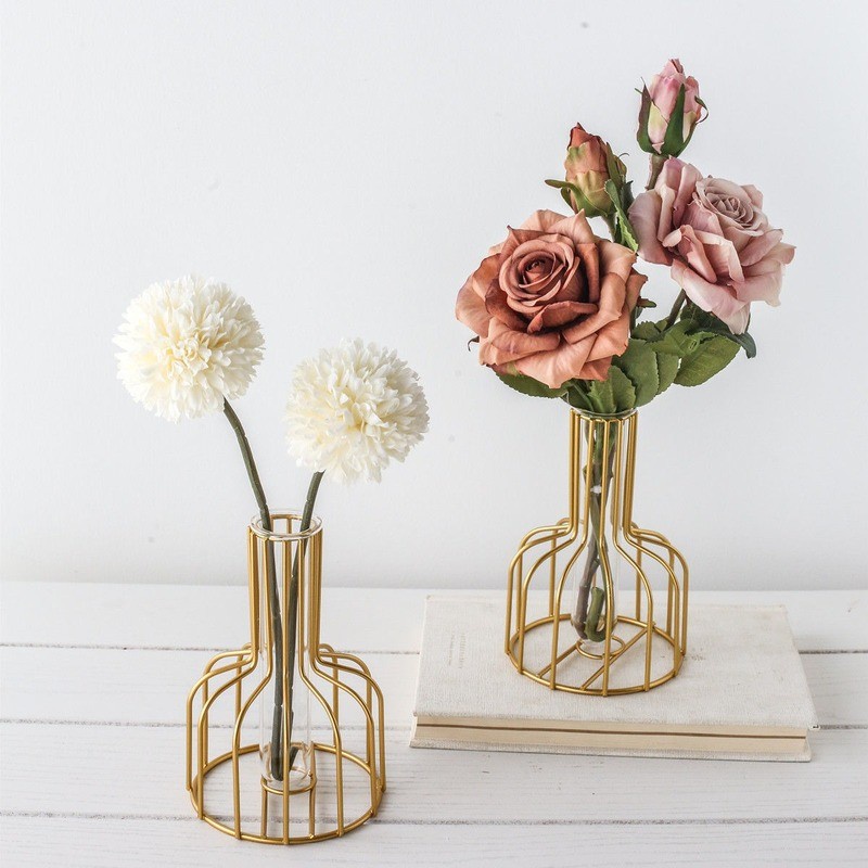 Nordic Iron Gold Hydroponic Vase Home Furnishing Dried Flowers Artificial Fake Flower Vase For Table Decor