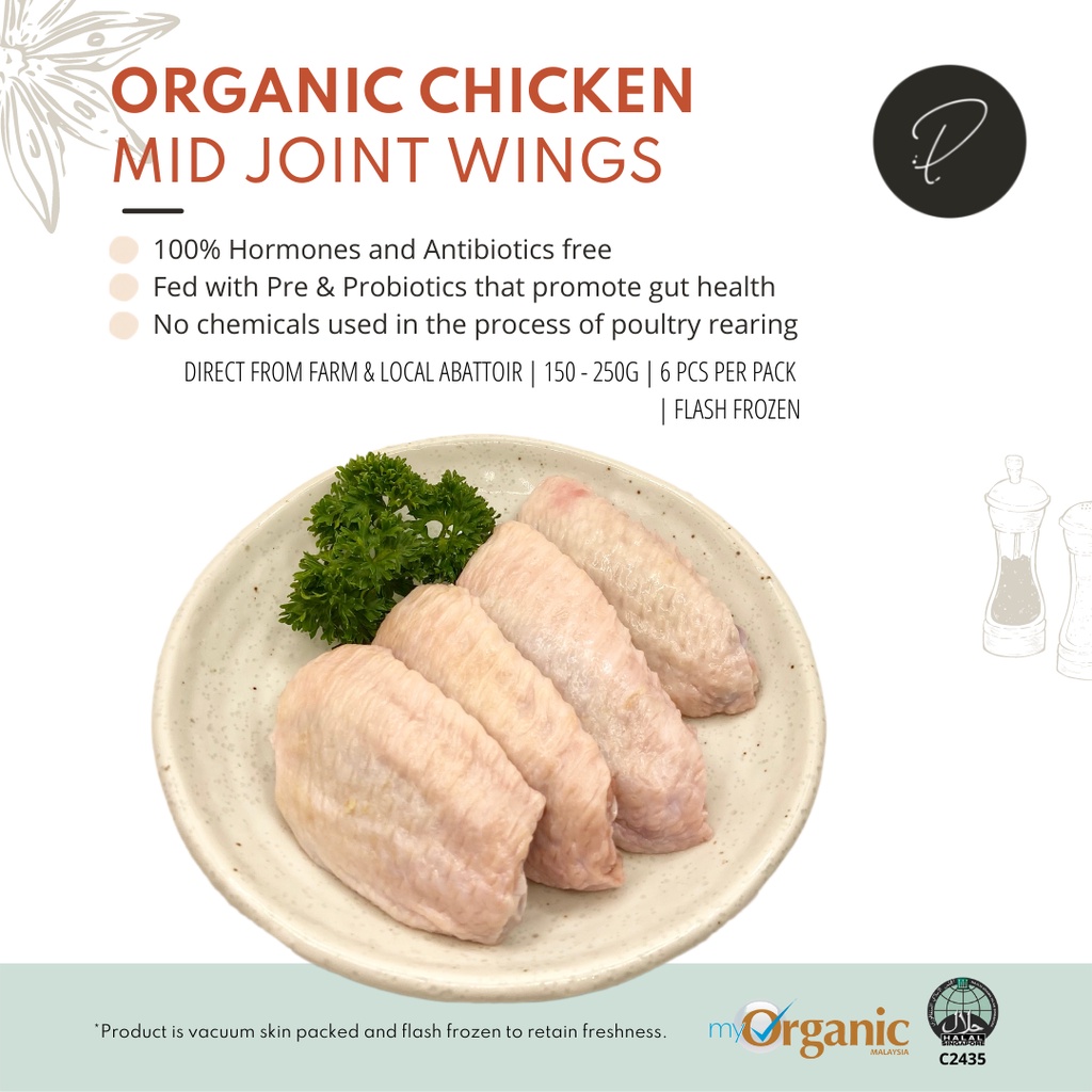 Punched Foods Organic Chicken Mid-Joint Wings 200 - 300G | 6 pcs per ...