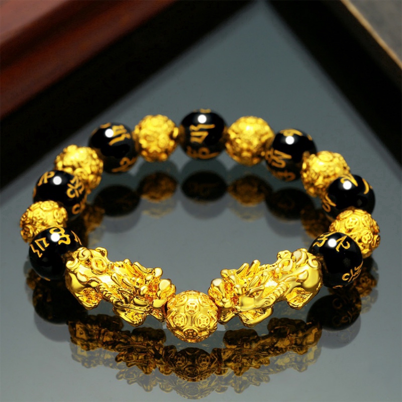 Feng Shui Obsidian Stone Beads Bracelet / Men Women Wristband Pixiu ...