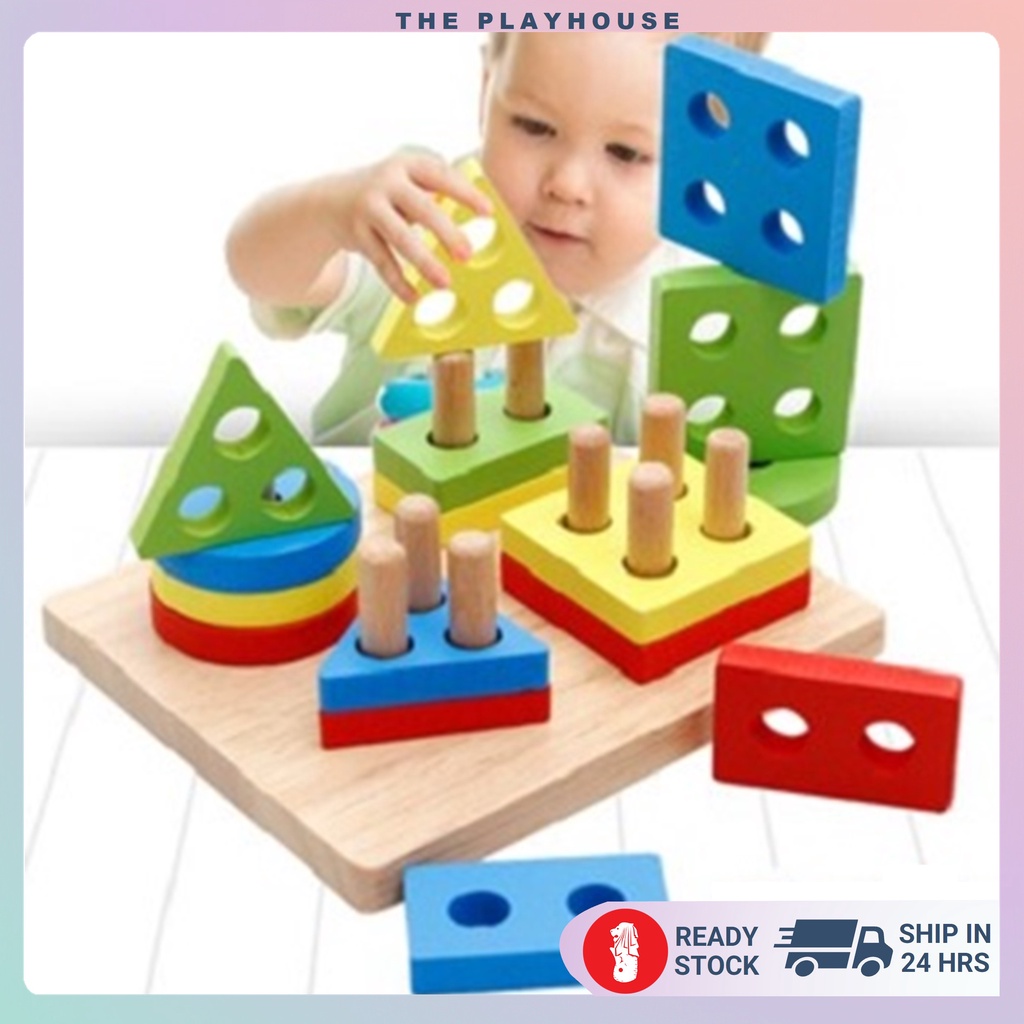 Wooden Geometric Puzzle Blocks Toys for Kids Early Educational Learning