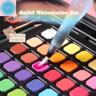 Professional Watercolor Paint Sets, 12/16/24/28/36 Colors Solid Paint with  Portable Box Travel Watercolor for Artists