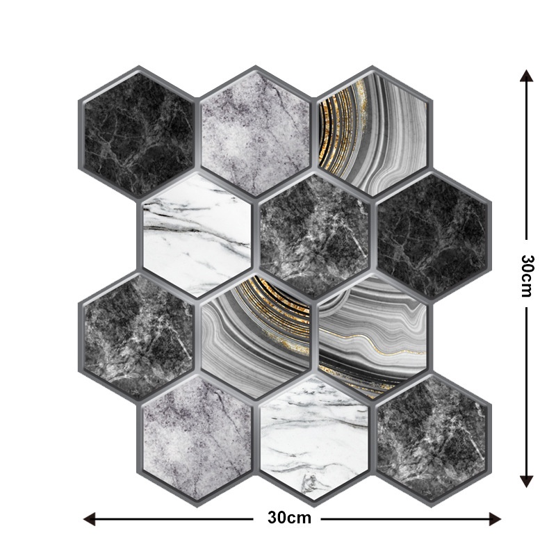 3D Wall Tile Stickers Self Adhesive 30x30cm Hexagon Bohemia PVC Back