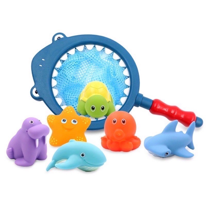 Sharks Net Bath Toys Cartoon Marine Animals Kids Bathtub Squirts Toys Bathtime Shark Net Birthday Gift
