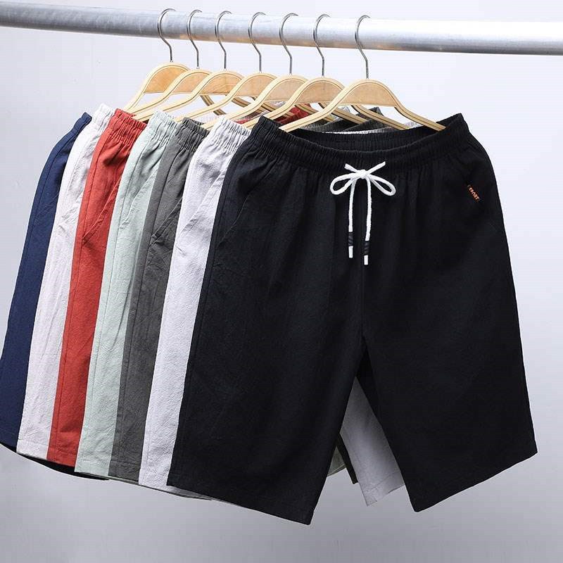 Mens cotton hot sale linen shorts