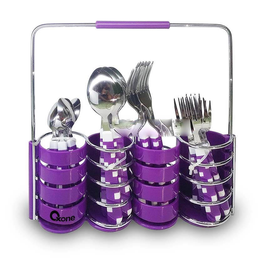Oxone OX5100 Sendok Garpu Makan Set 24 Pcs Stainless Color Purple - Gambar 2