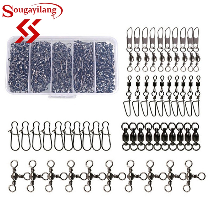 100PCS Fishing Barrel Swivels Rolling Bearing Snap Connector for