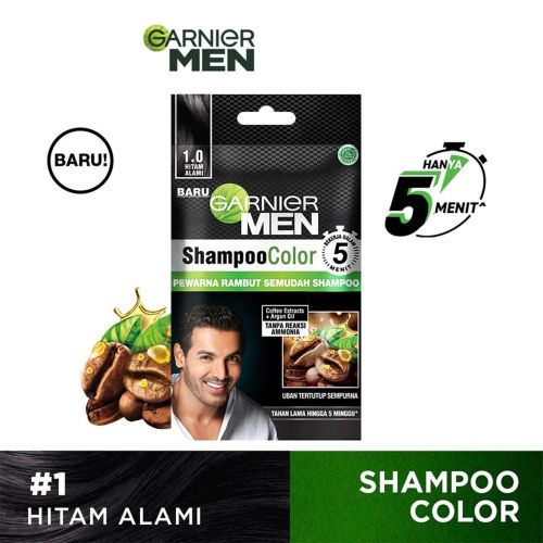 Garnier Men Shampoo Color 1.0 Hitam Alami 10 ml + 10 ml - Gambar 3