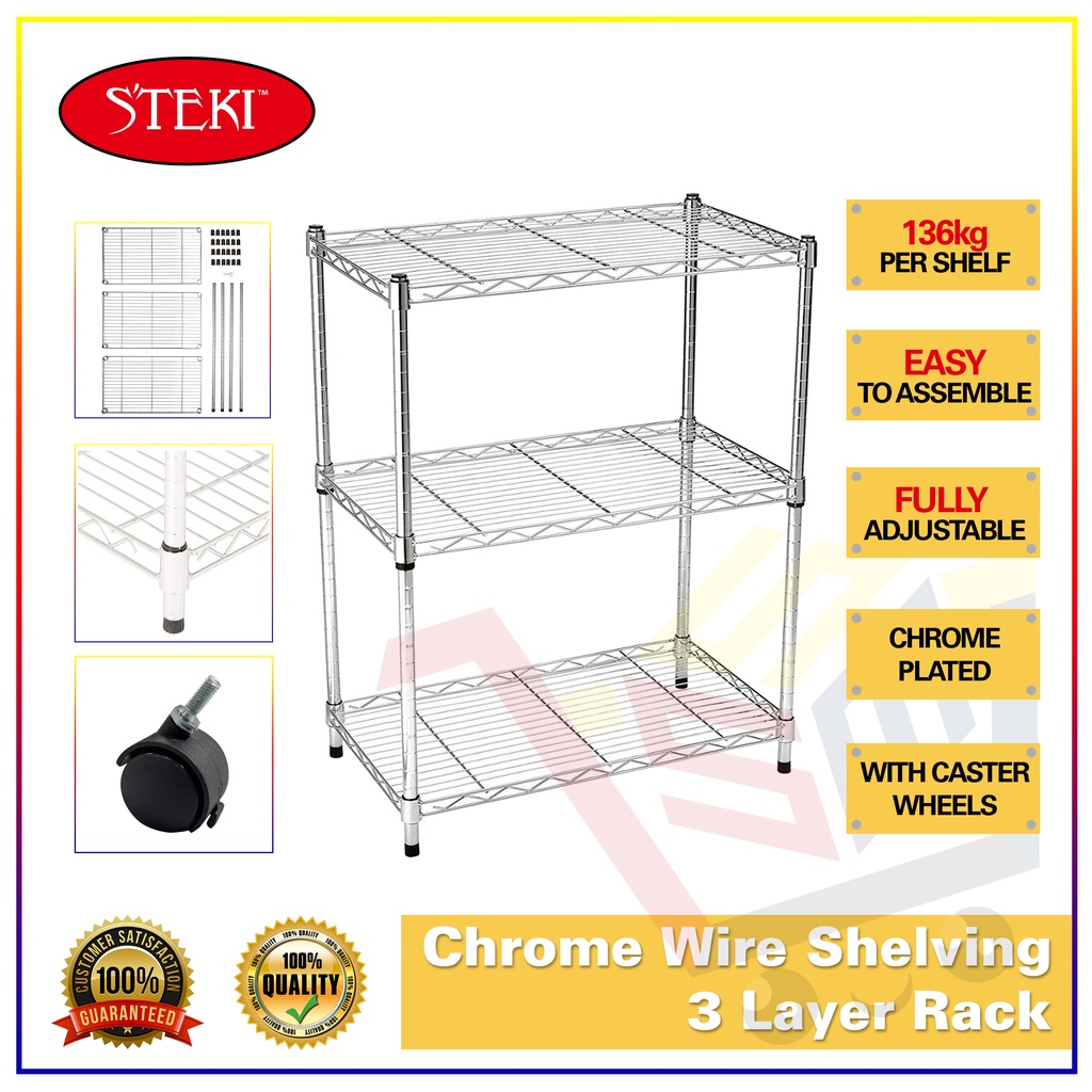 StekiTM 3 Layer Chrome Plated Mini Wire Shelving/Rack/Organizer with ...