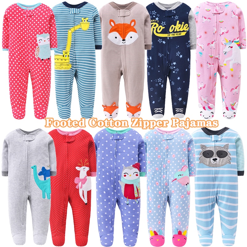 Newborn Baby Boys Girls Footed Sleeper Cotton Zipper/Button Pajamas