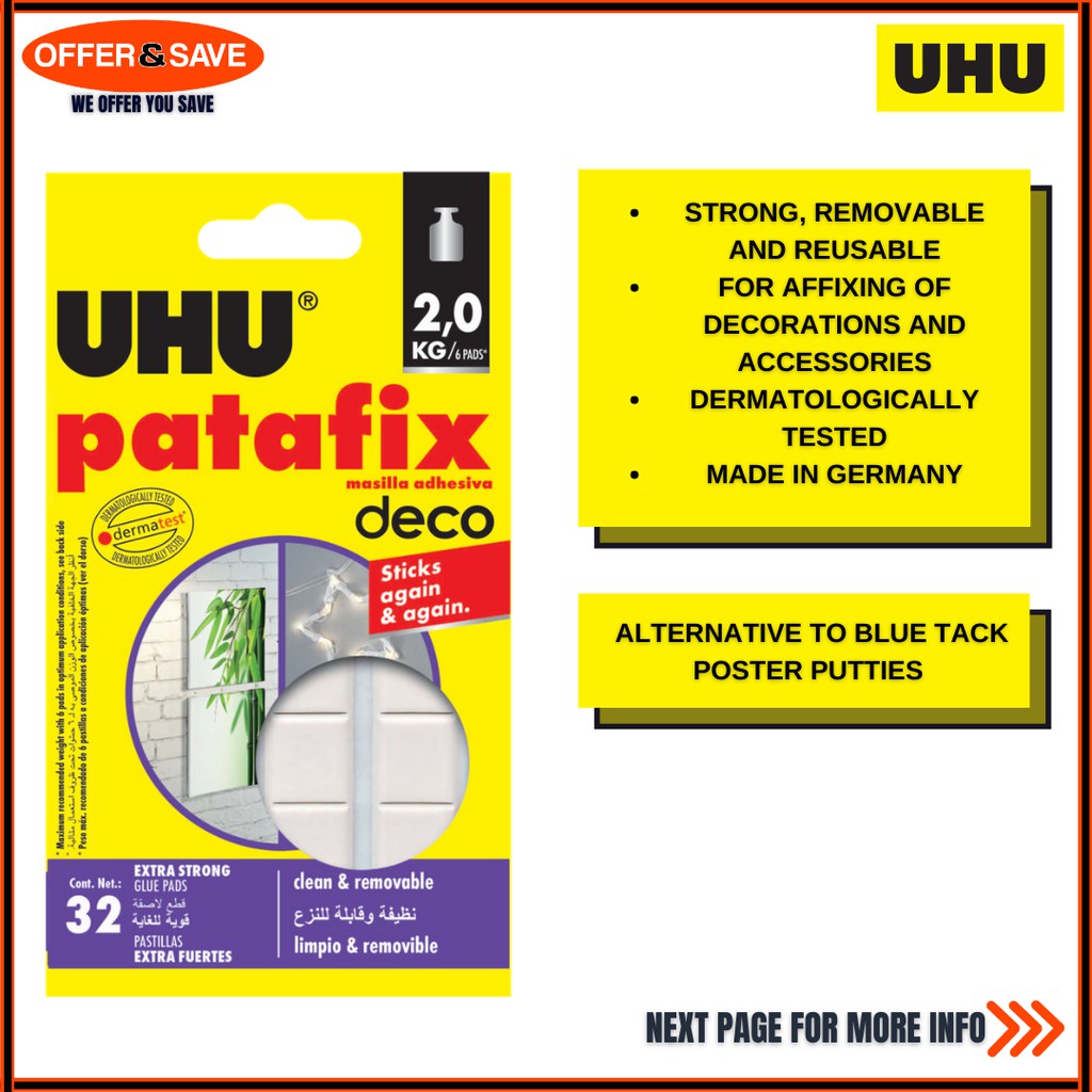 UHU Patafix Removable and Reusable Glue Pads Poster Putty Adhesive