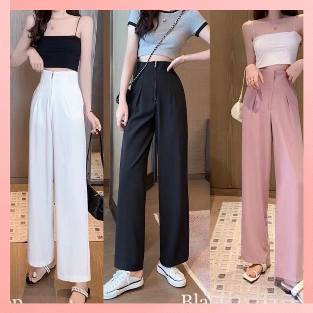 High-Waist Wide Leg Pants With Buckle Detail