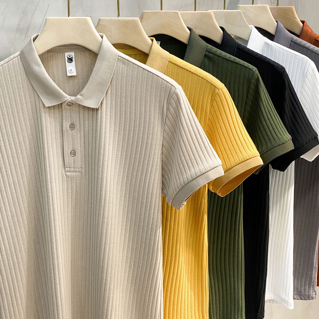 2023 Pit Stripes Mercerized Knitted polo Shirt Half-Sleeved Street Wear ...
