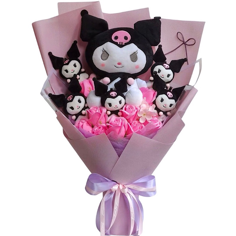 Kuromi Pink Roses Large Bouquet 🌹 Fragrance Soap Flowers with Plush ...