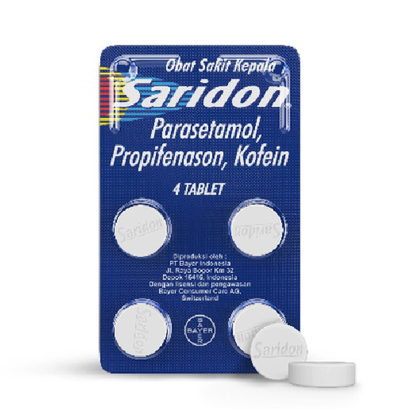 Saridon 1 strip isi 4 tablet / Obat sakit kepala / sakit gigi / batuk / flu - Gambar 3