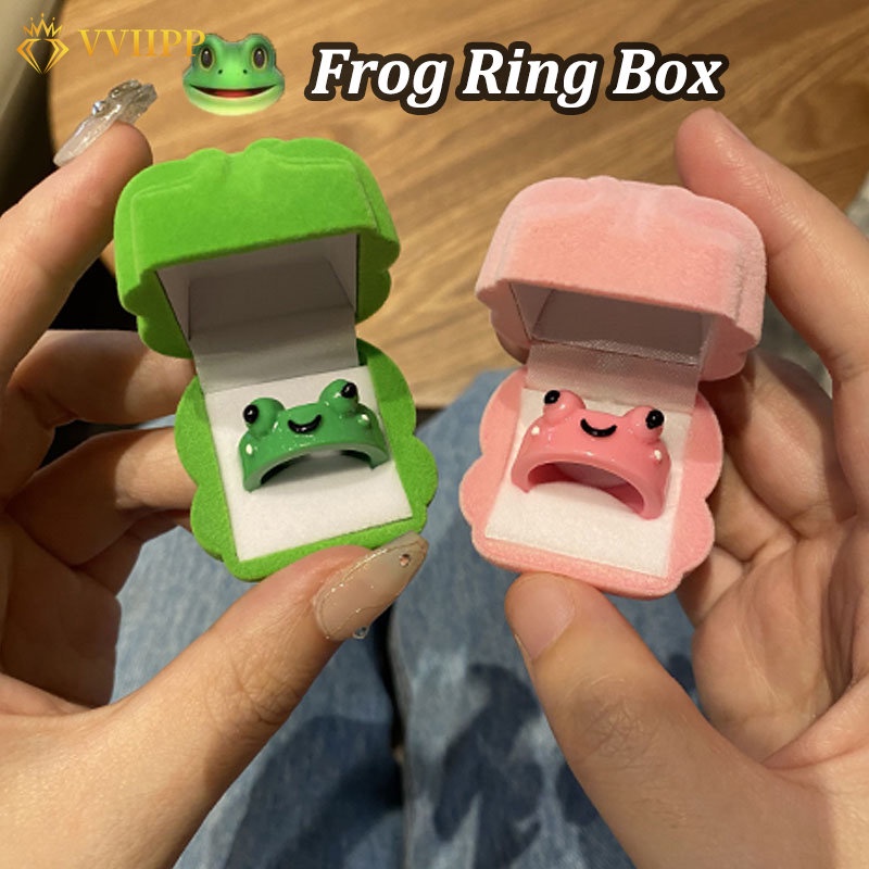 Cute Resin Rings Pink Green Frog Strawberry Ring Box Rings for Women Jewelry Accessories